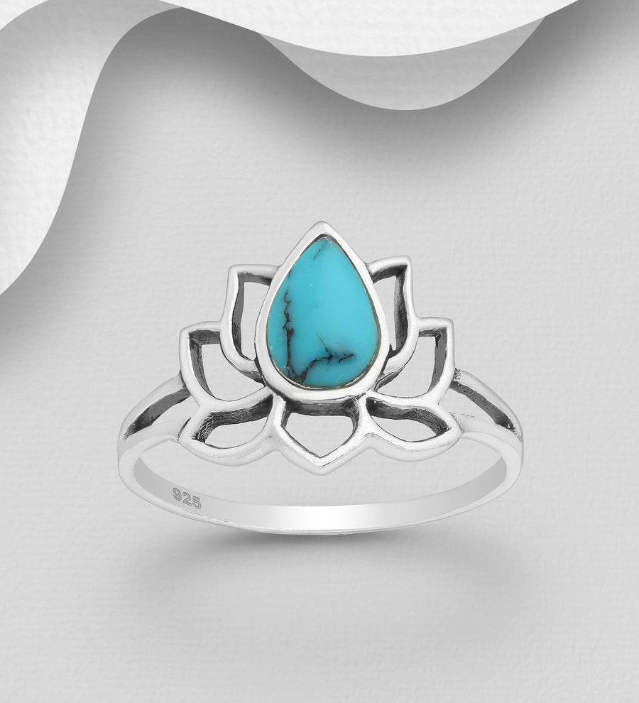 Lotus Ring with a Turquoise Stone