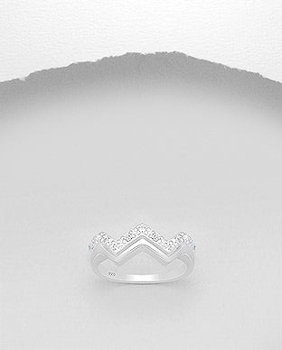 Double Wave White CZ Ring
